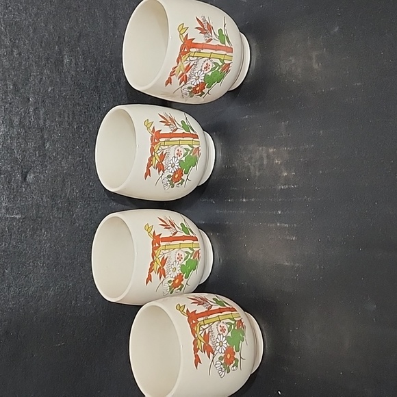 Set of 4 Vintage '70s Japanese Bamboo/Floral Pottery Tea/Sake Cups, ARMBEE - Picture 2 of 6